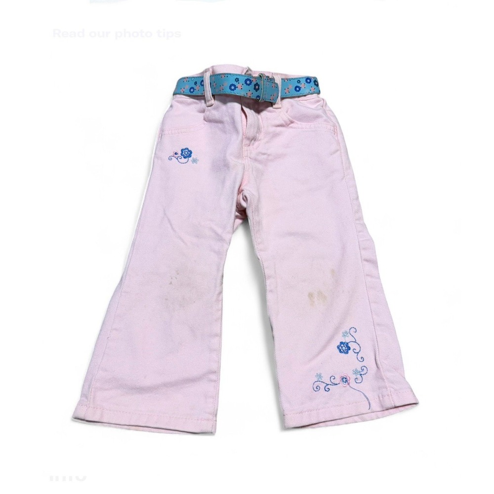 VTG Riders Pink Embroidered Pants w Belt Toddler Flare Boho Floral 2T